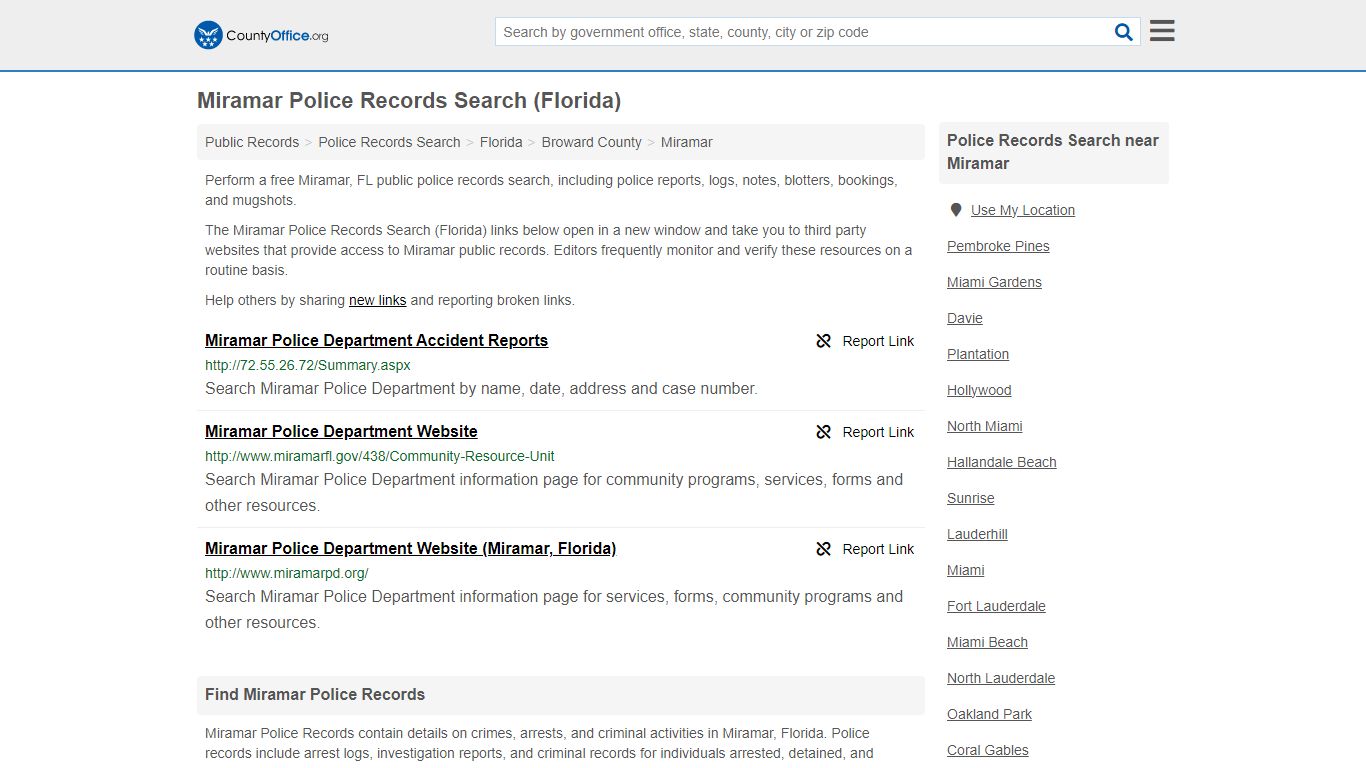 Miramar Police Records Search (Florida) - County Office
