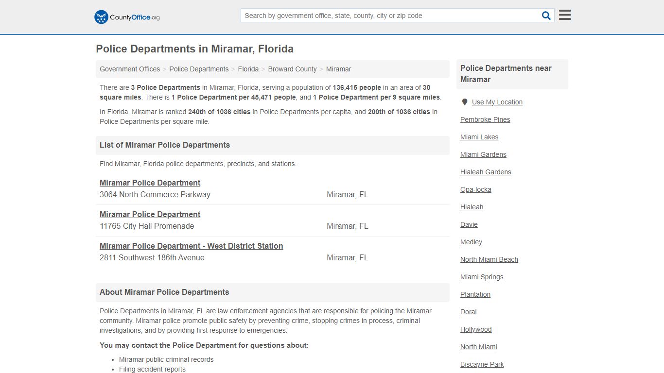 Police Departments - Miramar, FL (Arrest Records & Police Logs)